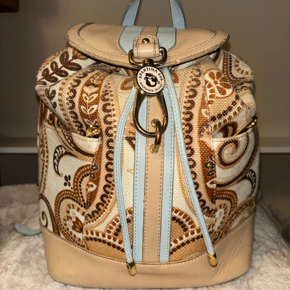 Spartina 449 Handbags - Spartina 449 Beige and Light Blue Paisley Canvas Drawstring Backpack